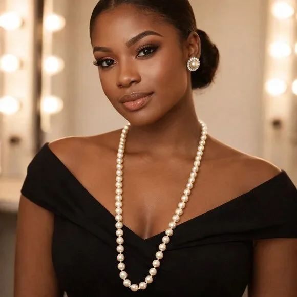 Vintage 1980s Hand Knotted Faux Pearl Necklace Set 14K GF Clasp 30in - Picture 2 of 16